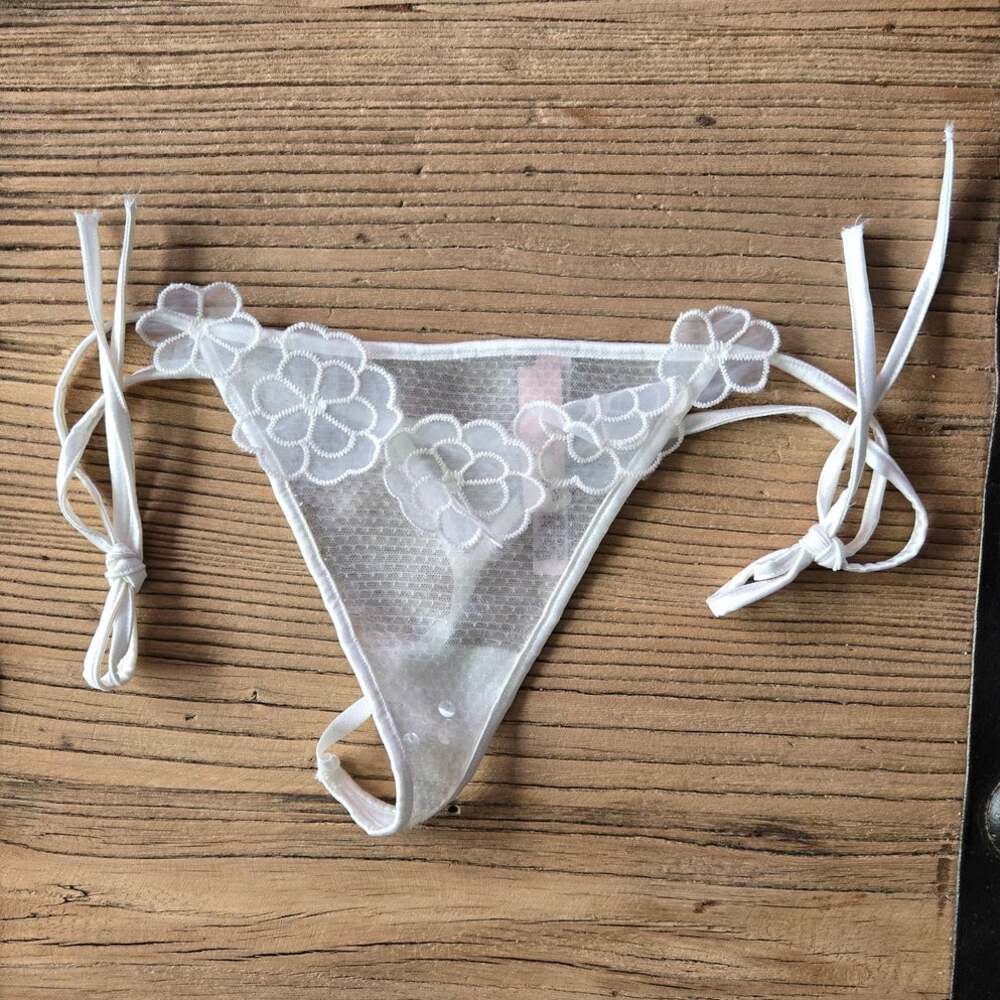 Victoria's Secret Dream Angels White Sequin V String Side Tie Thong sz S New
